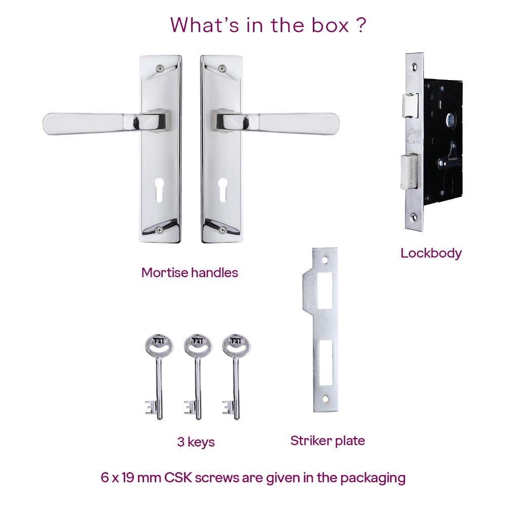 Godrej Mortise Lock|Handle Lock Set for Main and Internal Door I Eco Pin Cylinder|7 Inch Lockbody|ELC 04 6-Lever Zinc Alloy|3 Keys Isilver Finish|5Yr Warranty